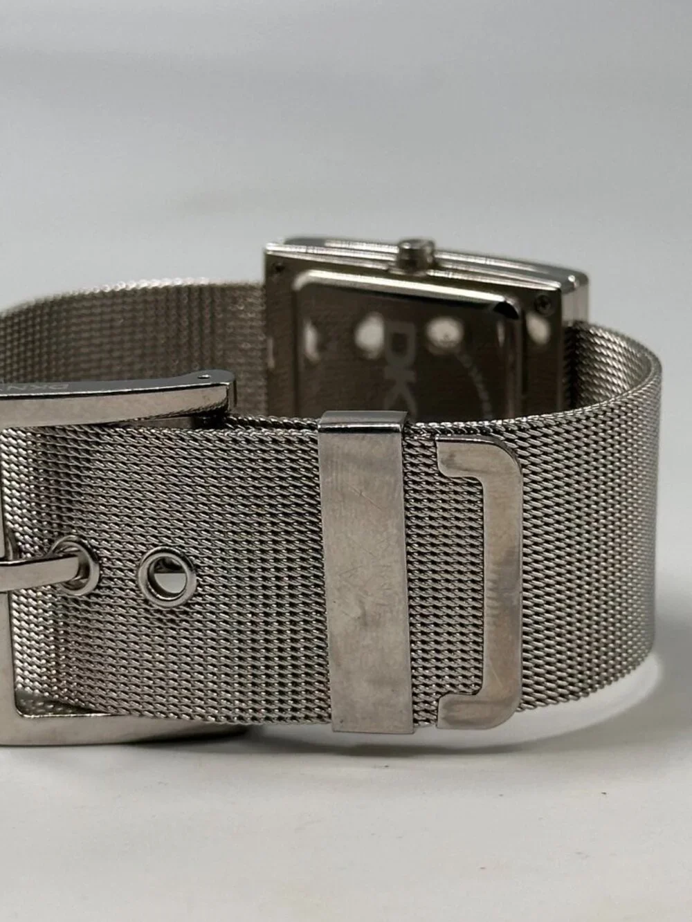 DKNY Watch Women Stainless Steel Square Dial Mesh Band New Battery 8.5